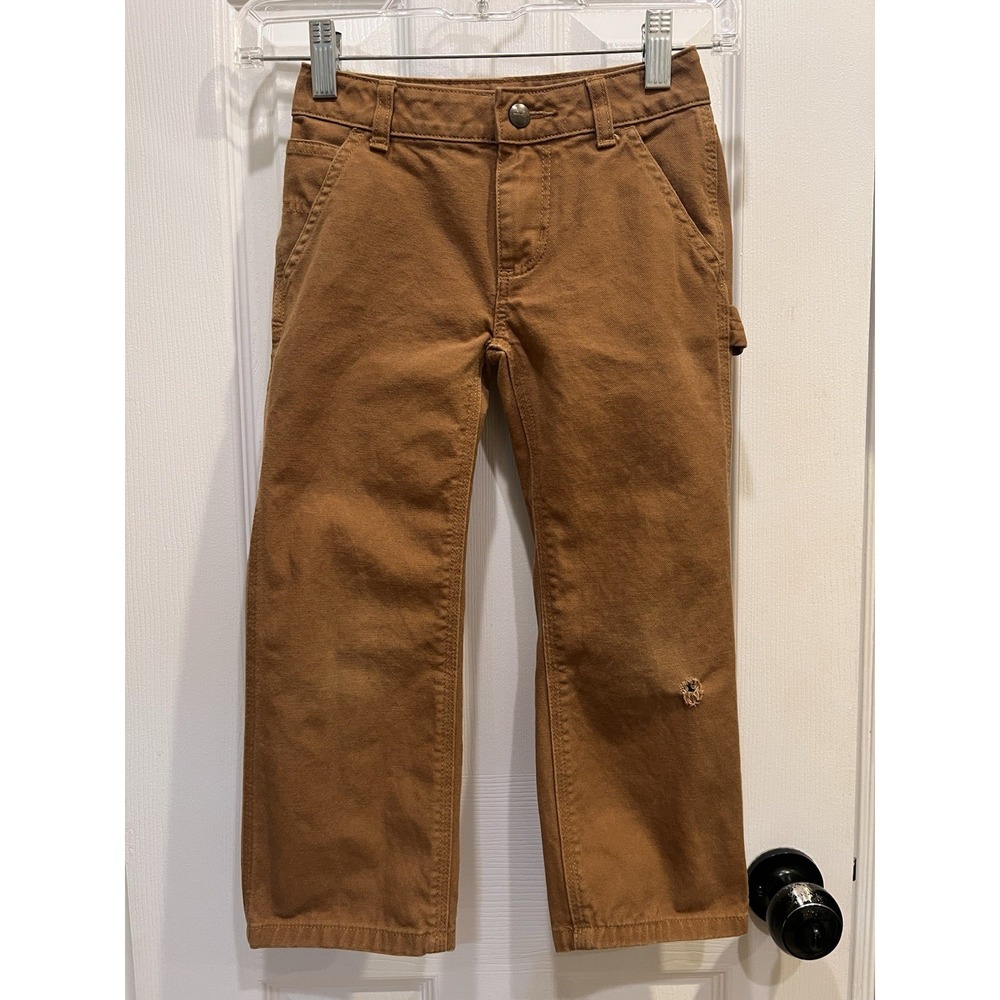 Carhartt Kids Carpenter Pants Brown Cotton Canvas size 5 Adjustable waist